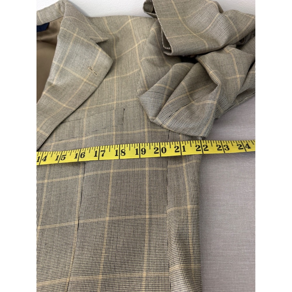 Burberry London Silk/Wool Blazer 40R tag (measures 44R) Tan/Yellow Plaid - Picture 9 of 12